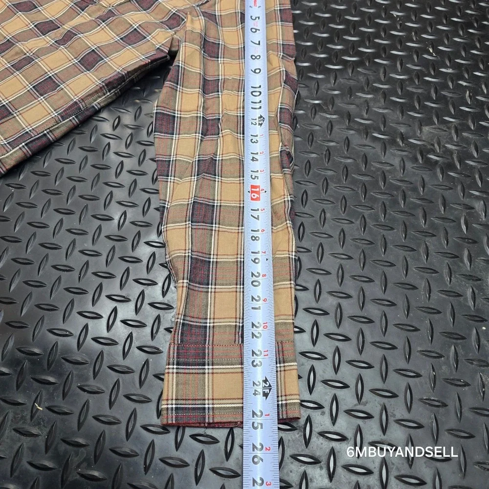 Banana Republic Mens L Plaid Flannel‎ Shirt Tan Brown Red NWT Cotton